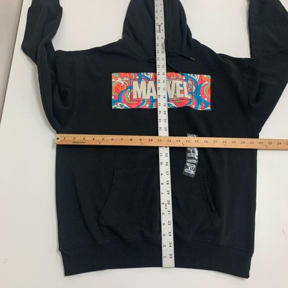 Marvel Hoodie Womens L Large Black Patch Logo Pullover Fleece Sweatshirt New - Picture 8 of 15